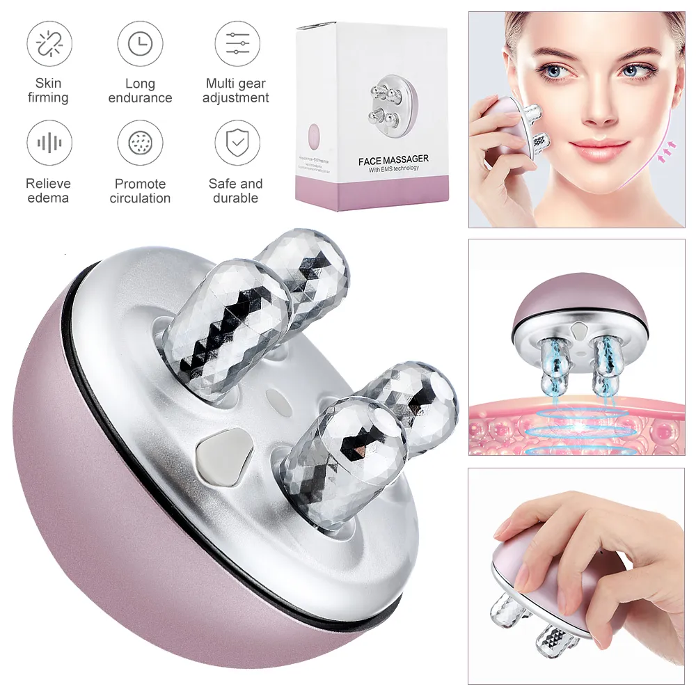 Other Massage Items EMS Rechargeable Roller Face Lift Massager Micro Current Tighten Face Wrinkle Removal Multi-Functional Relaxation Treatments 230419