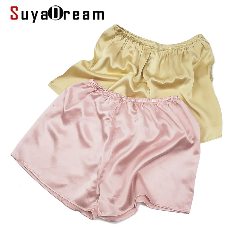 Kvinnors shorts Suyadream Woman Silk Shorts 19mm 100%Silk Satin Bekväm hälsosam elastisk midja Hem Shorts Spring Summer Solid Short 230418