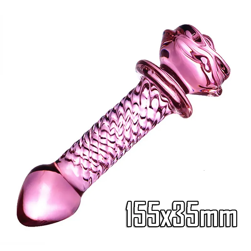 Dildo de vidro formato rosa plug anal rosa para mulher_voghion.com
