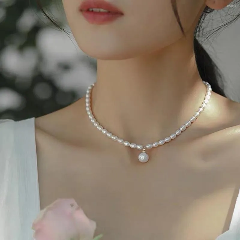 Choker Korean White Elegant Natural Freshwater Pearl Pendant Necklace For Women Fairy Style Bankett Wedding Jewelry Gift