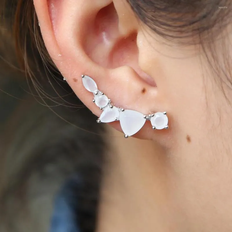 Stud Earrings Wholesale Fashion Jewelry Silver Color Five Stone Oval Round Shape White Crystal Climber Long Earring Elegant