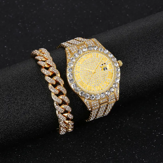Punk Hip Hop Diamond Studded Chain Watch For Men Set A07582 230419 