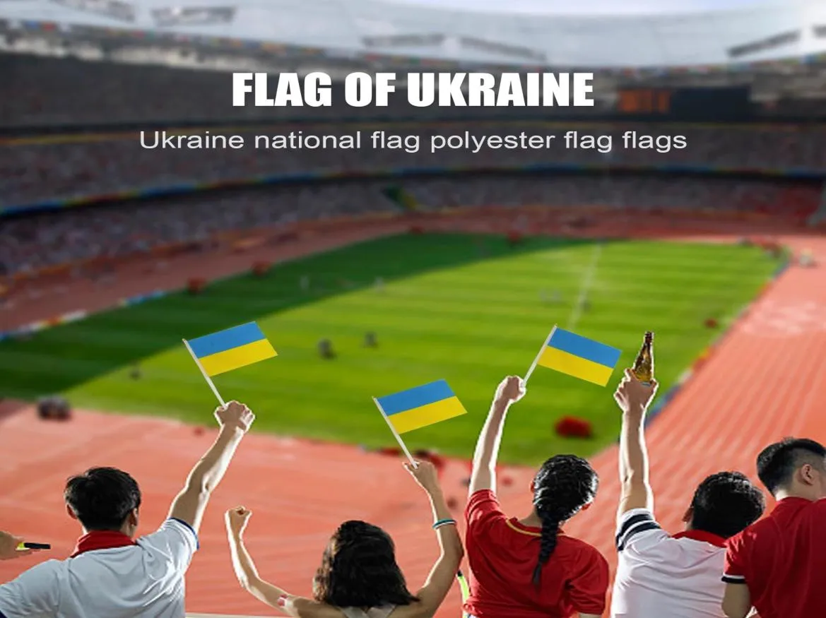2030cm Ukraina handhållen miniflagga med vit polig färg och blekningsbeständig landsbanner nationella bunting flaggor hållbara PO1636809
