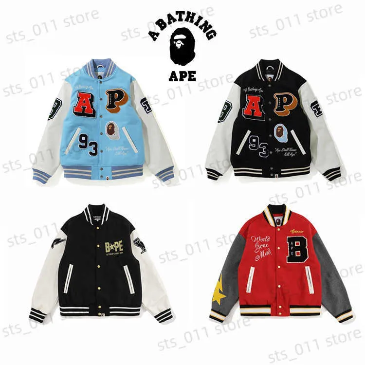 Men's Jackets A Bathing Ape Men's Jacket New Colorblock Matching Sleeve Embroidered Armbands Unisex Baseball Jacket T230419