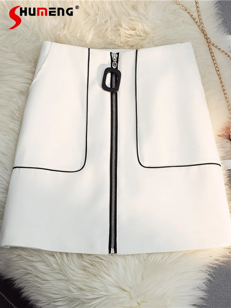 Rokken lente en zomer all-catching korte rok hoge taille rits zipper mini rok dames solide kleur a-lijn mantel rok 230419