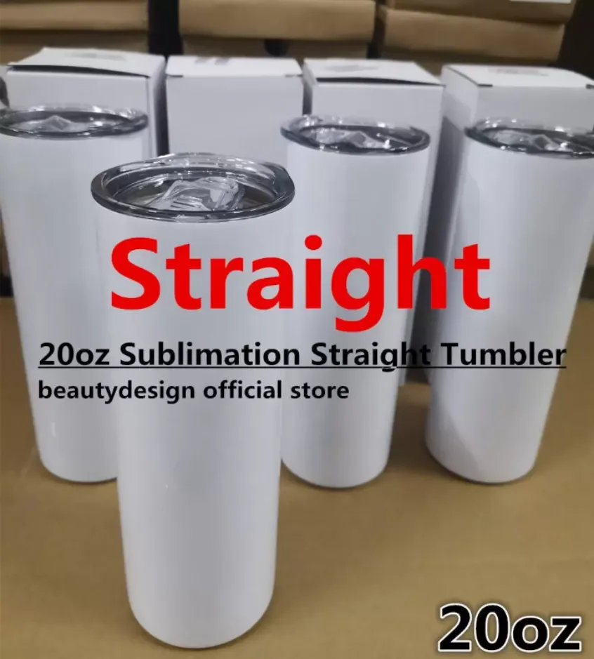 2 Days Delivery 50pcs/Carton Mugs Sublimation Blanks Straight Tumbler 20 oz Stainless Steel Double Wall Insulated Slim Water Tumbler Cup with Lid and Straw CA/US STOCK
