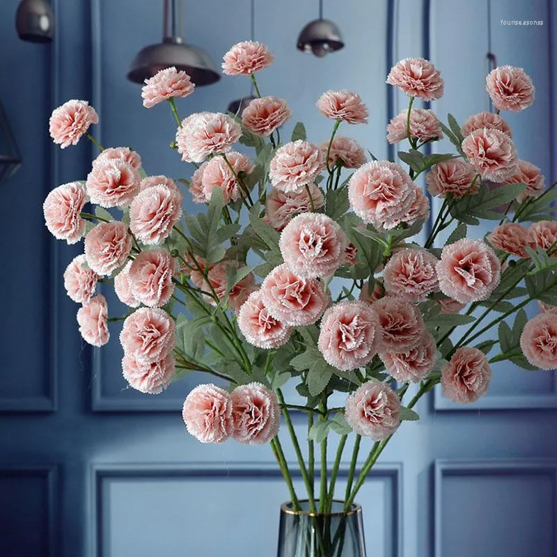 Fleurs décoratives peinture à l'huile de style européen oeillet cadeaux de fête des mères décor de chambre en soie artificielle Flores Artificiales