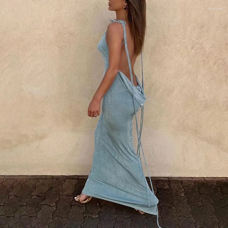 Backless White Maxi Dress with Spaghetti Straps Floor-Length Polyester  Casual Style from Dhgate Basic & Casual Dresses - price 30.18