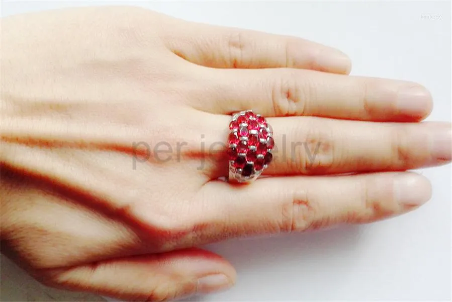 Ringos de cluster Garnet Ring Real Natural 925 Prata esterlina 0,3ct 19pcs Gems para homens ou mulheres estilo de luxo