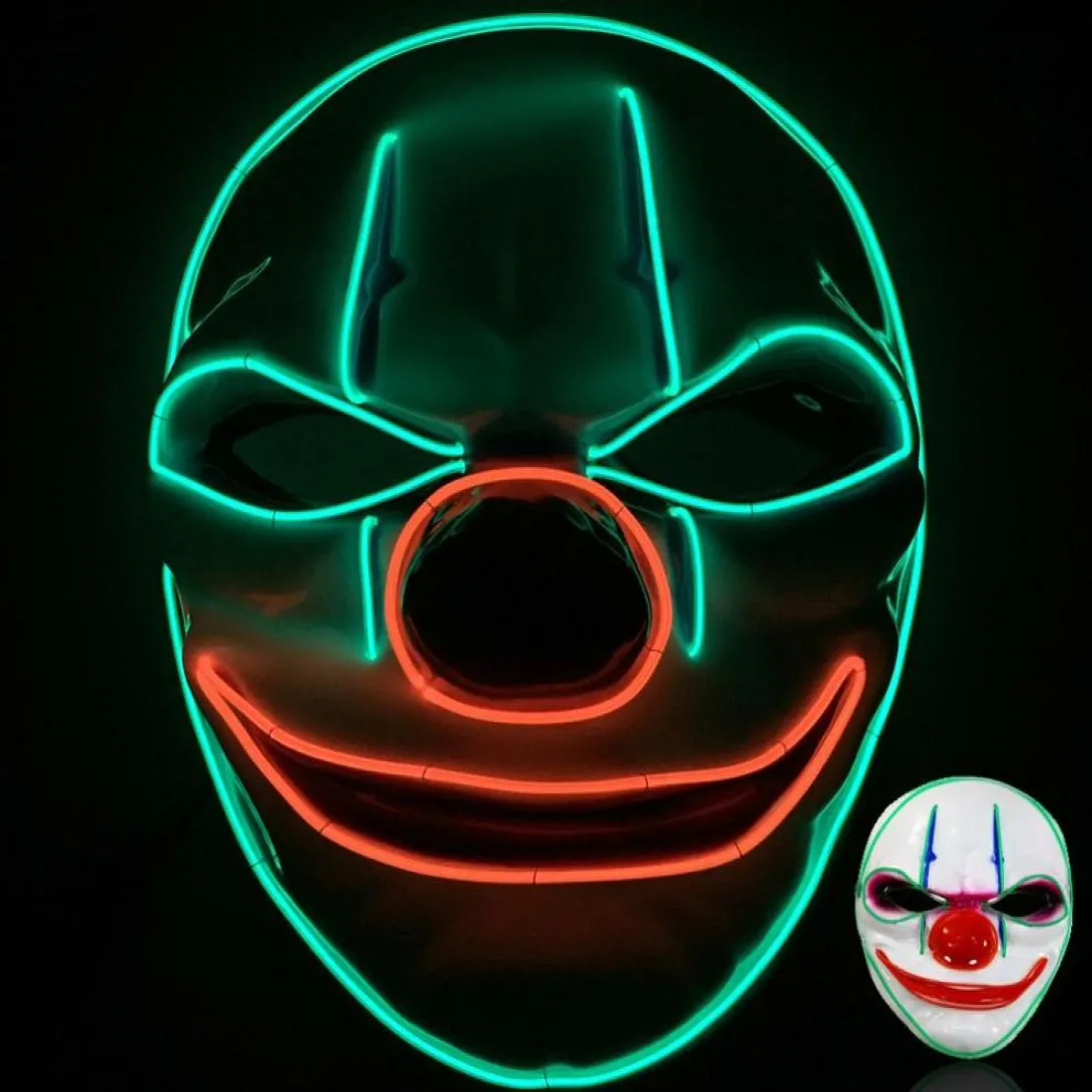 Светодиодная светящаяся маска, полнолицевые маски клоуна для Хэллоуина, реквизит для ночного клуба, UD884378285