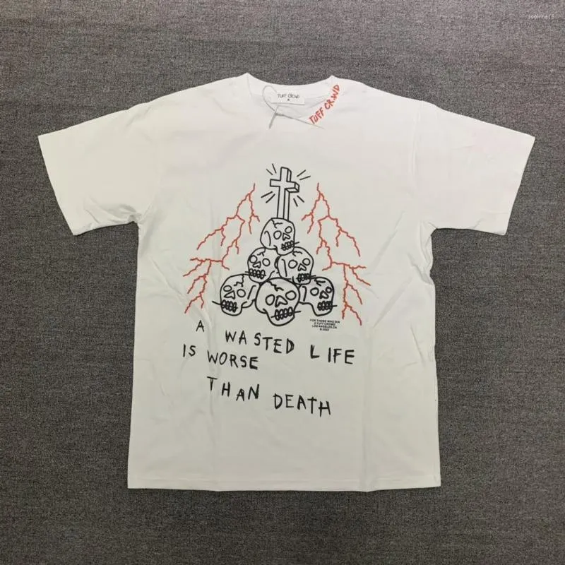 Magliette da uomo 2023 Uomo Cotton Skull TUFF CROWD WASTED LIFE T-Shirt Hip Hop Skateboard Street T-shirt Tee Shirt Top Kenye # 137