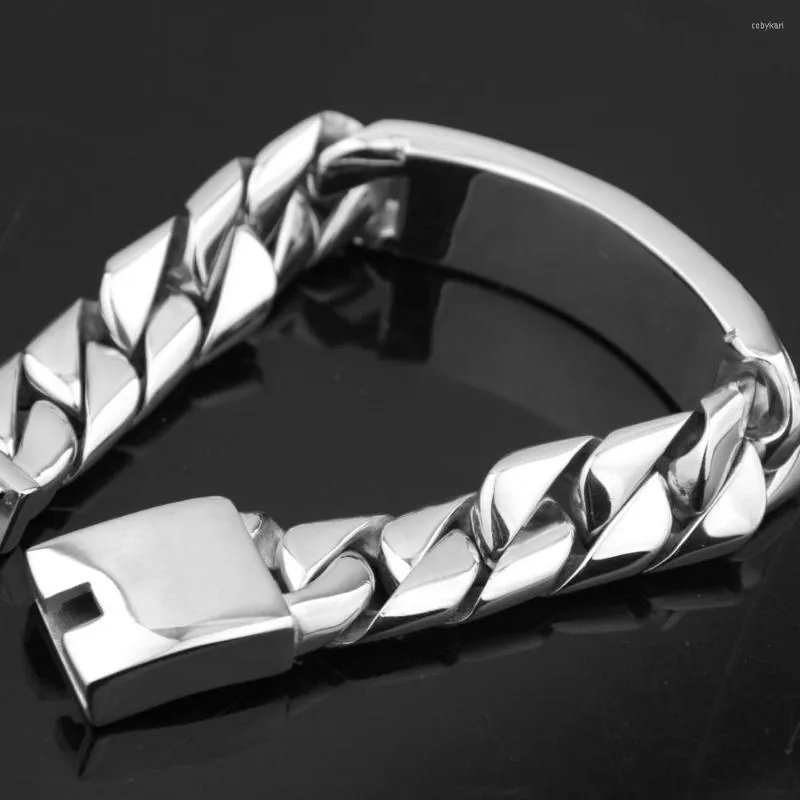 Link Bracelets 17MM High Quality Stainless Steel Silver Color ID Design Miami Cut Cuban Curb Chain Men's Bracelet Wristband 8.46"