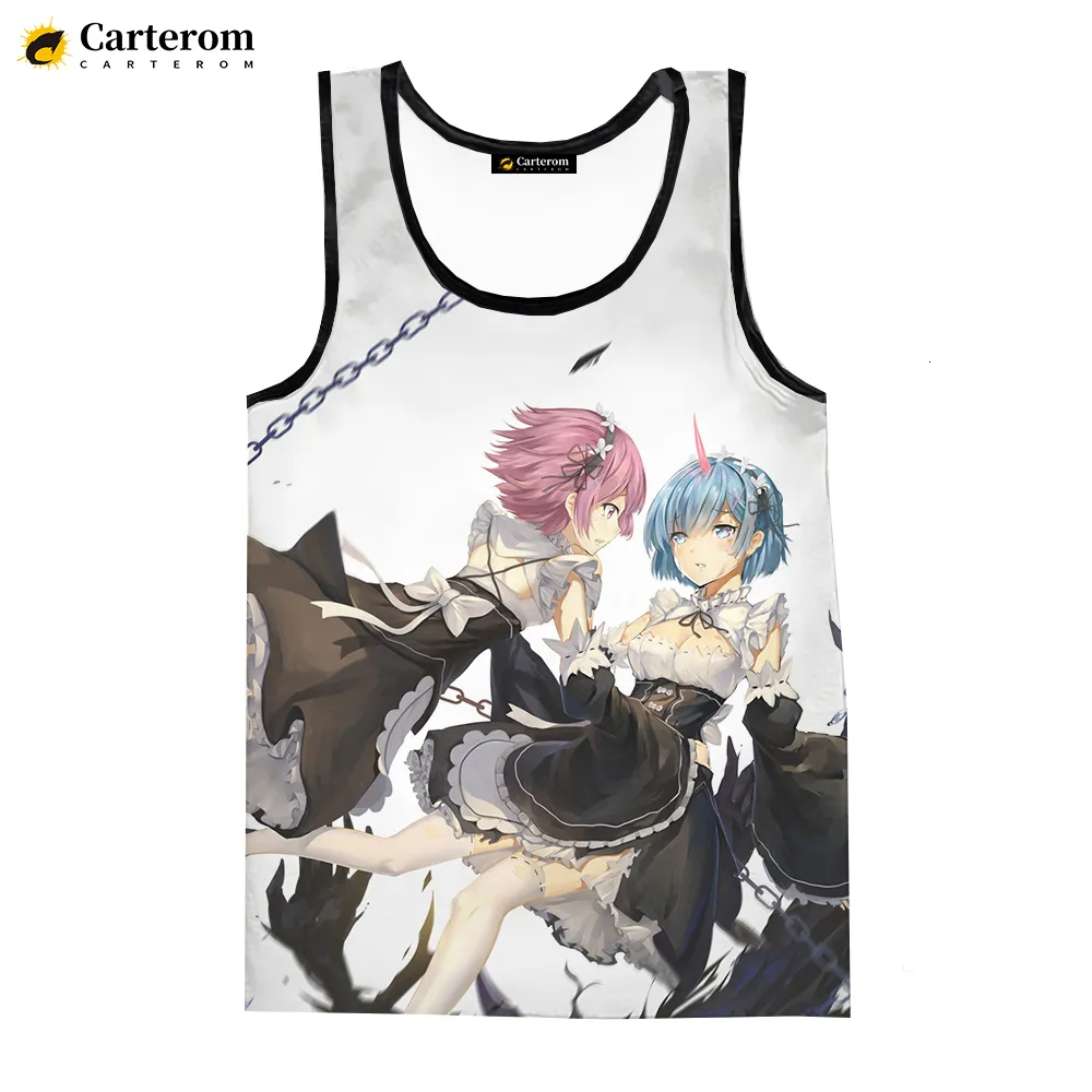 Herrtankstoppar mode anime re noll 3d tank tops män kvinnor tecknad hajuku streetwear överdimensionerade ärmlösa skjortor herrkläder 230419