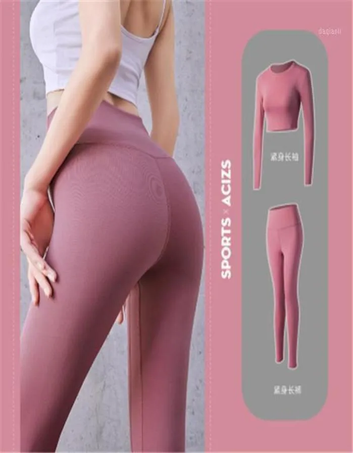 Femmes Yoga Leggings Pantalon Fitness costume Sport ensemble taille haute Gym hanche levée pantalon hanches étaient bulle pantalon Sexy grande taille S2XL11568170