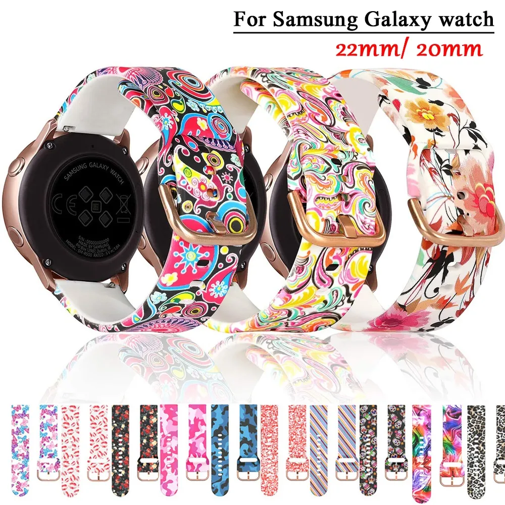 Voor Samsung Watch Silicone Printing Bears 20mm 22 mm Galaxy Watch 3 4 5 Actve2 S2 S3 S4 kleurrijke bedrukte banden