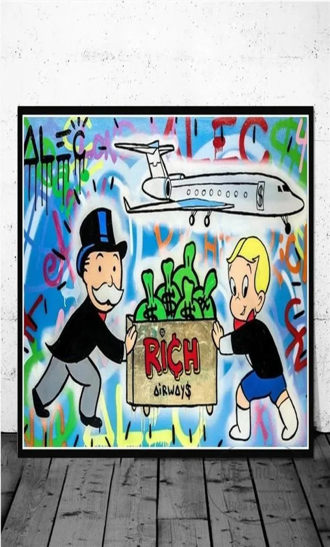 Alec Graffiti Monopoly Millionaire Money Street Art Canvas Prints Schilderij Wall Art Pictures voor Woonkamer Home Decoration Cuadr9198008