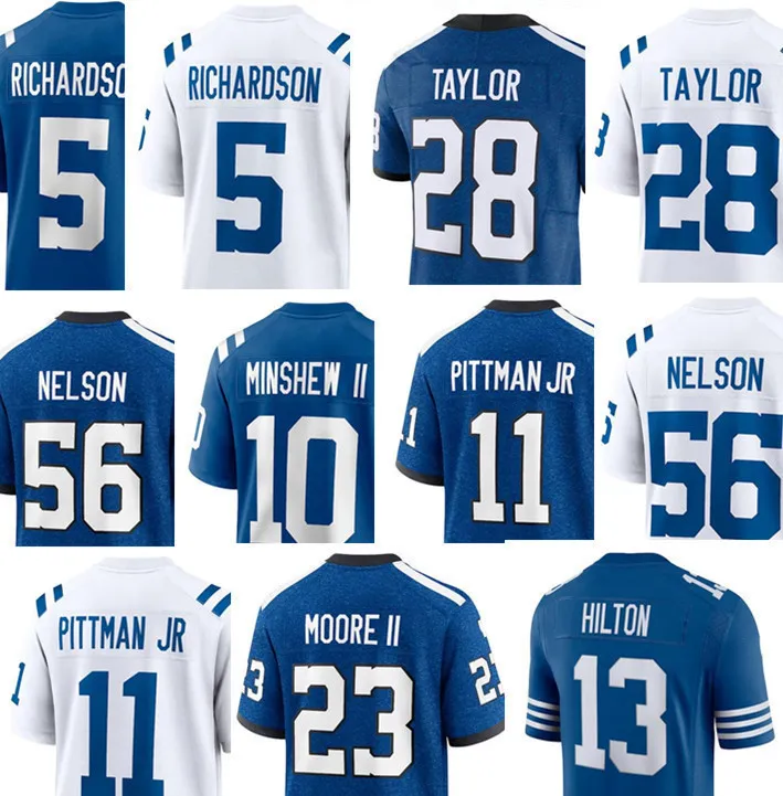 Anthony Richardson Gardner Minshew II Zack Moss Jonathan Taylor Michael Pittman Jr. Josh Downs Shaquille Leonard Quenton Nelson Zaire Franklin Camisa de futebol