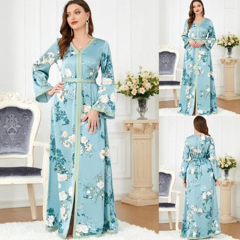 Roupas étnicas mulheres islâmicas muçulmanas abaya impressão maxi vestido maxi dubai kaftan jilbab ramadan