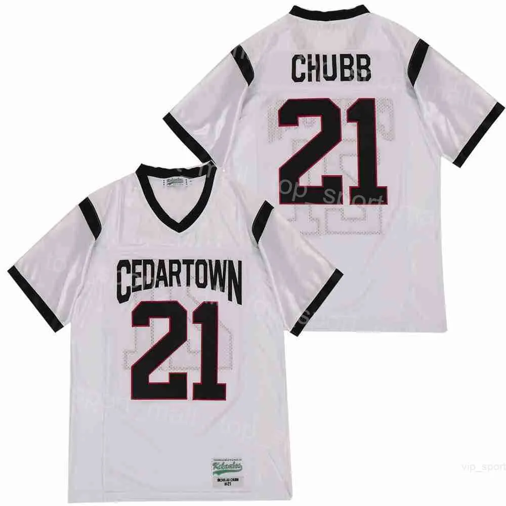 High School Football Cedartown 21 Nick Chubb Jerseys Moive Team Away White Pure Cotton All Ed Oddychał pullover dla fanów sportu retro University