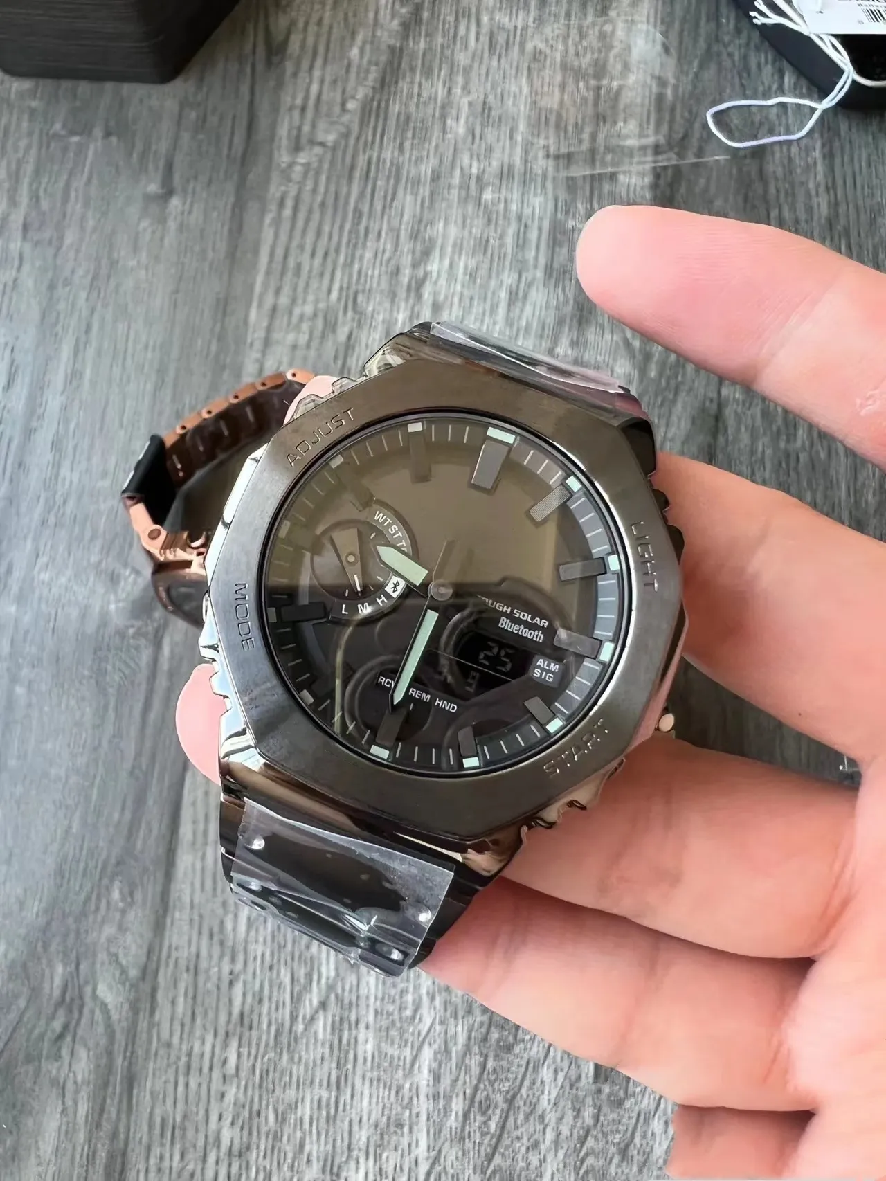DHgate Unisex Sports Digital Quartz Watch GM B2100 Original shock Watch Alloy LED Dial Full Function World Time Automatic Hand Lifting Lamp Oak Series with original box Watches
