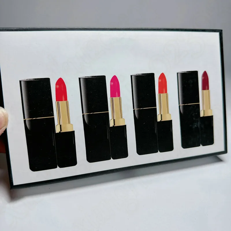 Marca de luxo maquiagem profissional maquiagem labial fostk lipstick conjunto 4 lips coloridos tubo preto cosmético /kit de alta qualidade lip stick