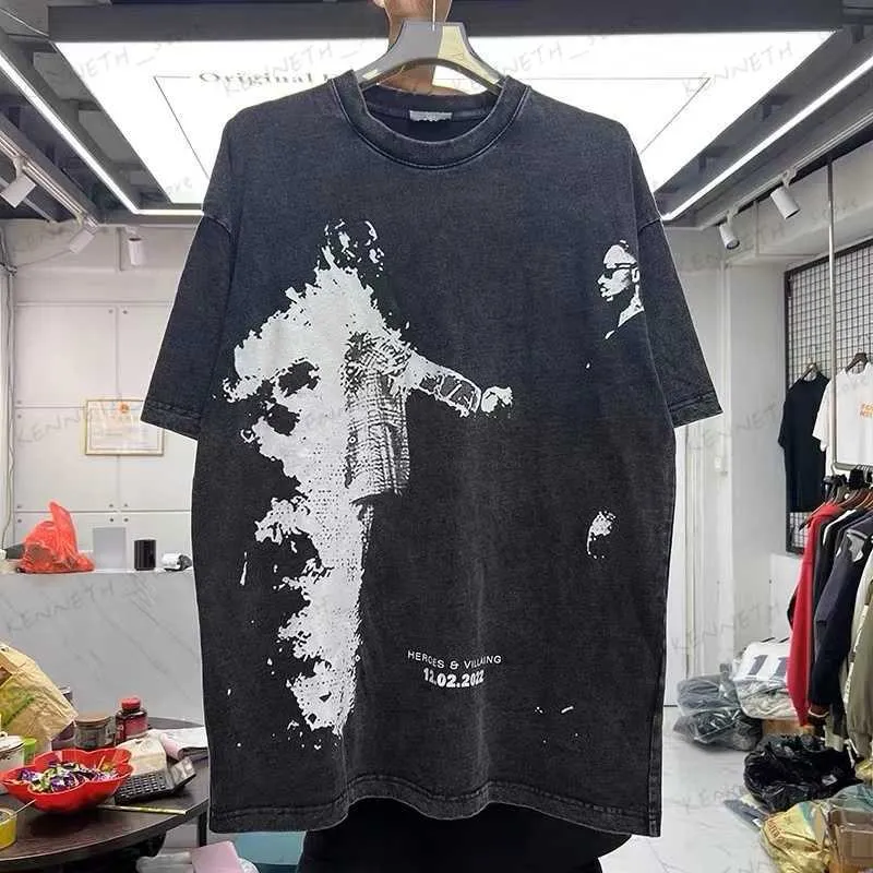 Herr-t-shirts hip-hop rap-album med hjältar och skurkar tryckta med kortärmade skjortor T230419