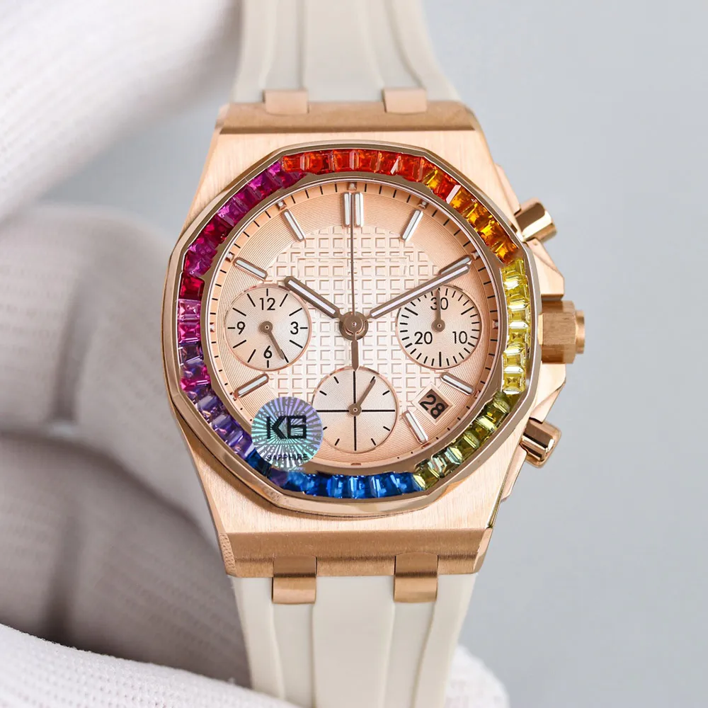 Orologio da donna con movimento al quarzo con orologio da donna con diamanti Rainbow Circle Orologi da polso da donna con zaffiro da 37 mm Montre de Luxe