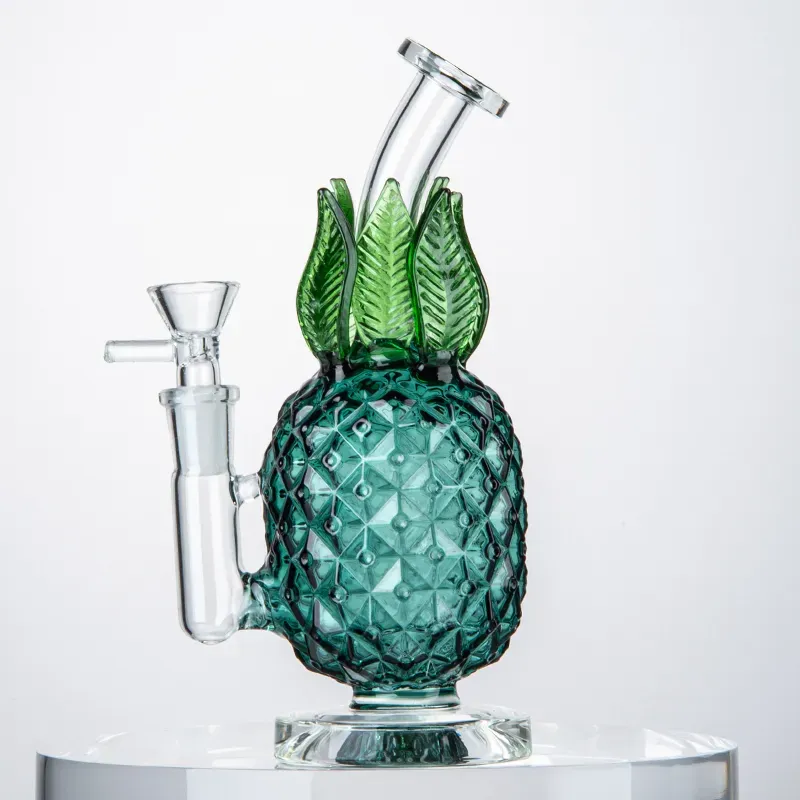 GCC Wholesale Pineapple Bong Hookahs 7 Inch Straight Tube Thick Glass Bongs Recycler Heady Dab Oil Rigs Bubbler Water Pipes With The Bowl WP2194