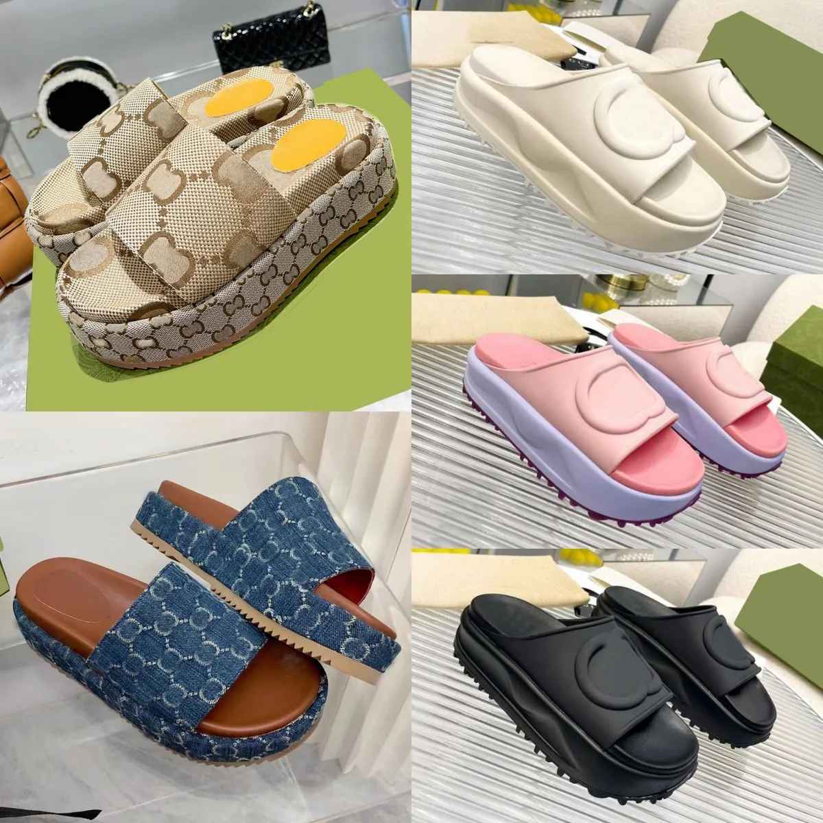 Designer Shoes Women Sandal Men Slippers Platform Slides classic Embroidery Sandal Luxury Shoes Flat Leather Flip Flops Brocade Letter Slipper Waterproof