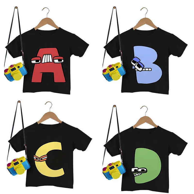 T-Shirts Alphabet Lore Kleidung Kawaii Anime Spiel T-Shirts Kinder A B C D E F G Kurzarm Jungen Mädchen Kleidung Kindergeburtstagsgeschenke P230419