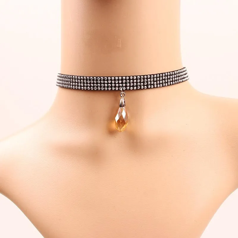 Choker Fashion Black Vintage Velvet Crystal Drop Подвеска подвеска