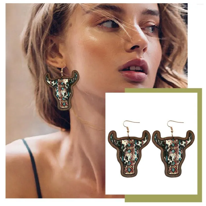 Boucles d'oreilles créoles rétro bohème Niutou incrusté de bois imprimé Europe de l'Ouest et Amérique Pack d'ensemble pendants