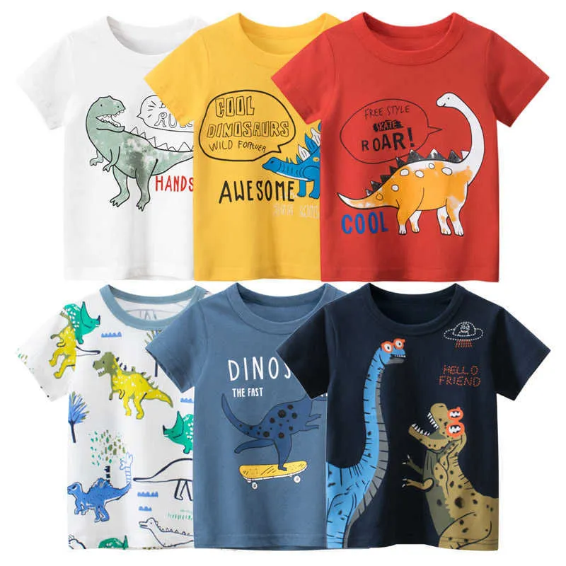 T-shirt T-shirt dinosauro per ragazzi 2023 Estate New Cartoon Tops Abbigliamento per bambini T-shirt in cotone manica corta moda bambini P230419