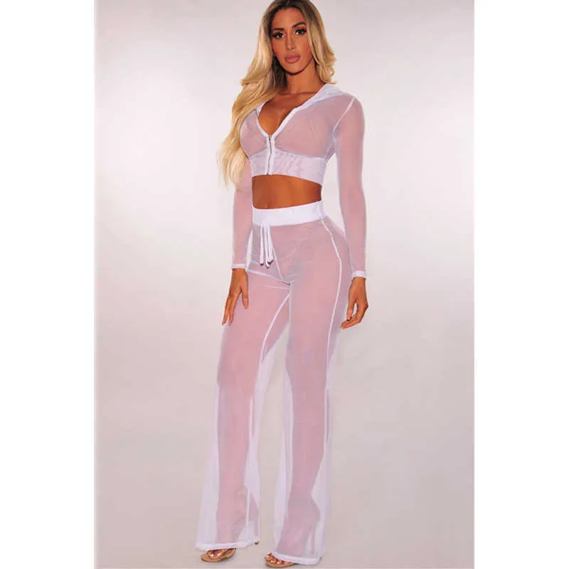 Women's Tracksuits Women sexy transparent Mesh two piece set top and pants 2019 summer 2 piece set club outfits lady tracksuit sportwear sweat suit P230419
