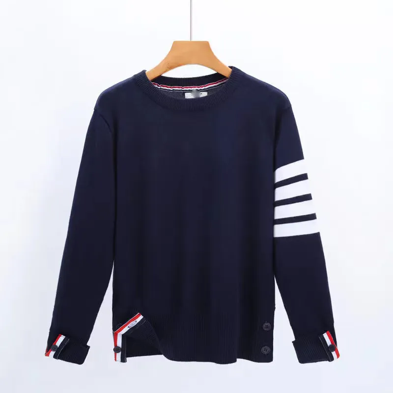 Fashion designer celebrity style Tom Autumn/winter Classic Yarn Woven Four Bar Round Neck Cotton Terry streak Sweater