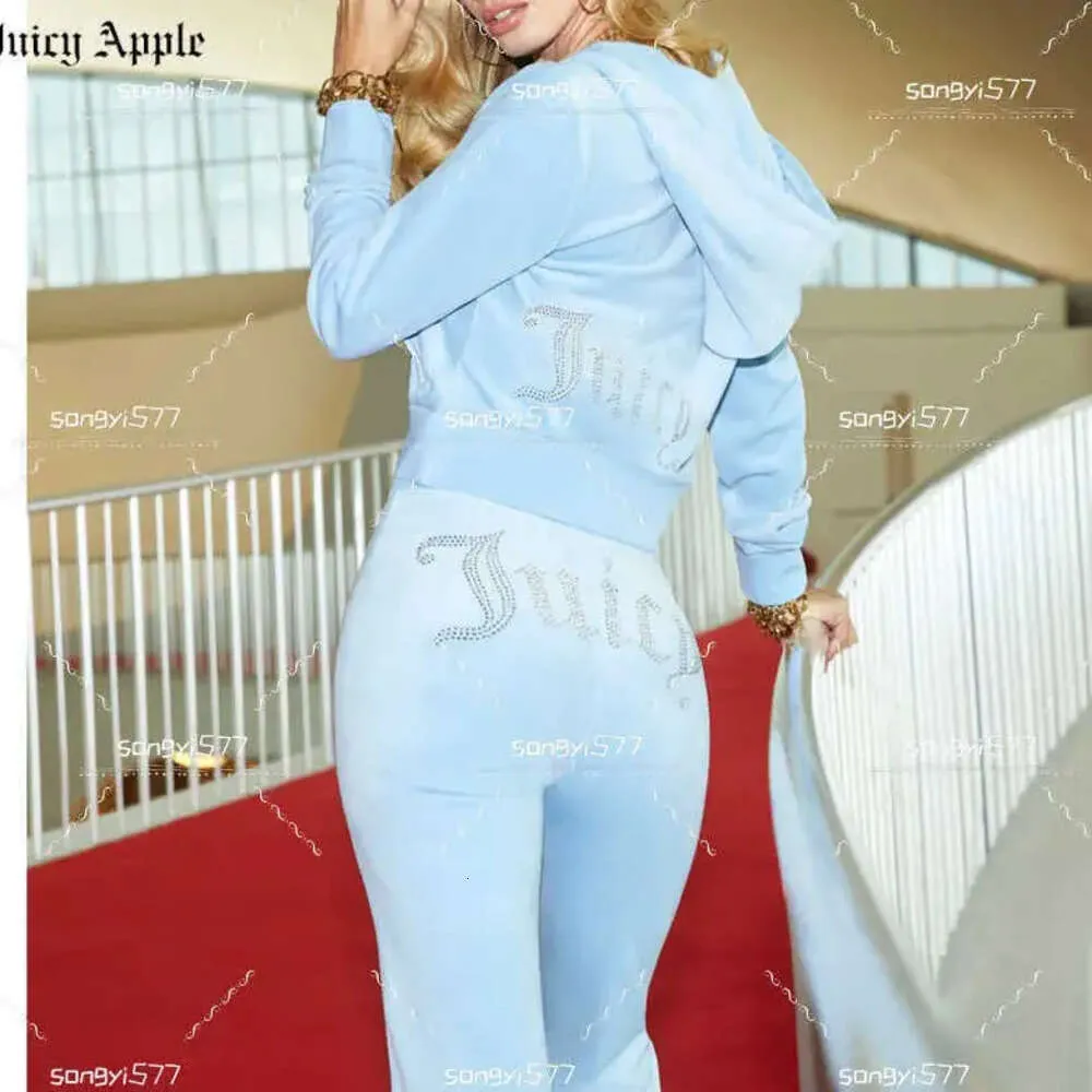 fashion Juicy Apple Women's Tracksuits Veet Sewing Suits Outfit Two Piece Jogging Set Velour Sweatshirt Met Hoodie Pants Suit Womens 2023ess