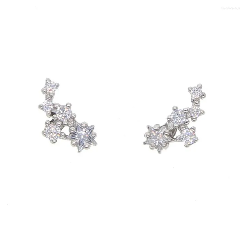 Pendientes de tuerca estrella romántica CZ Stack 925 plata esterlina oro rosa Zirconia cúbica elegante joyería delicada mujer bohemio lindo pendiente