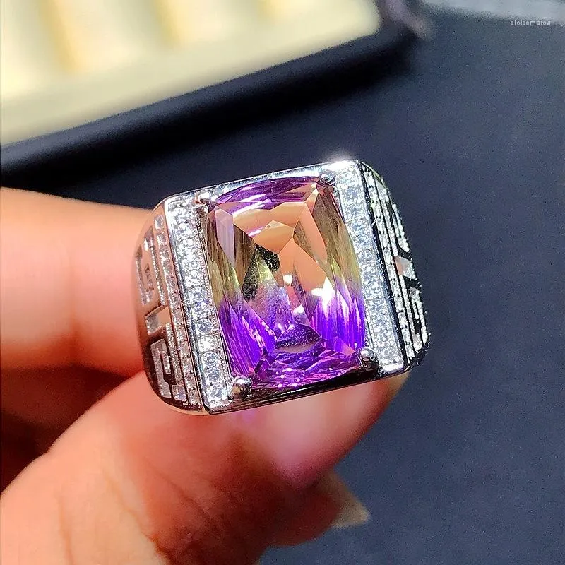 Ringos de cluster Bocai 2023 Trendy Real Pure S925 Silver Jewelry Inclado com tanzanita natural 10m de 14 mm de ajuste do anel masculino