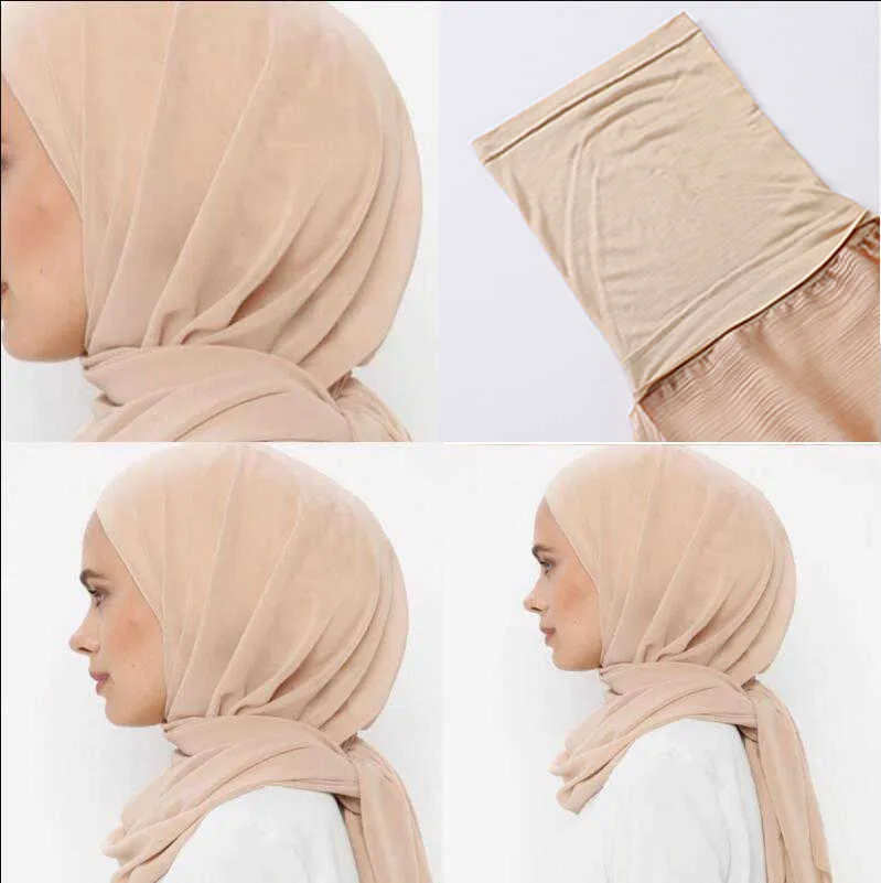 2 -pc hoofdbanden hijab met onderklep bijgevoegde chiffon hijab sjaal onmiddellijk hijab moslimvrouwen mode headwrap shls tulband hijab voor vrouwen y23