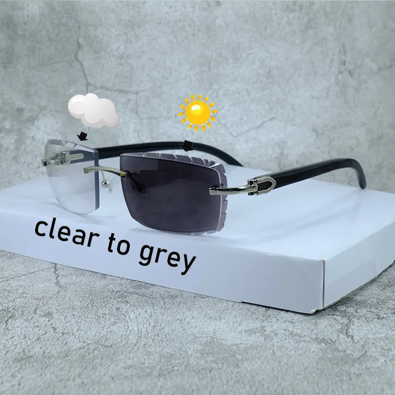 Diamentowe męskie soczewki fotochormiczne Okulary przeciwsłoneczne Dwukolorowe soczewki 4 Season Carter Luksusowe okulary Wymienne Lentes Black Buffalo Horn De Sol Hombre