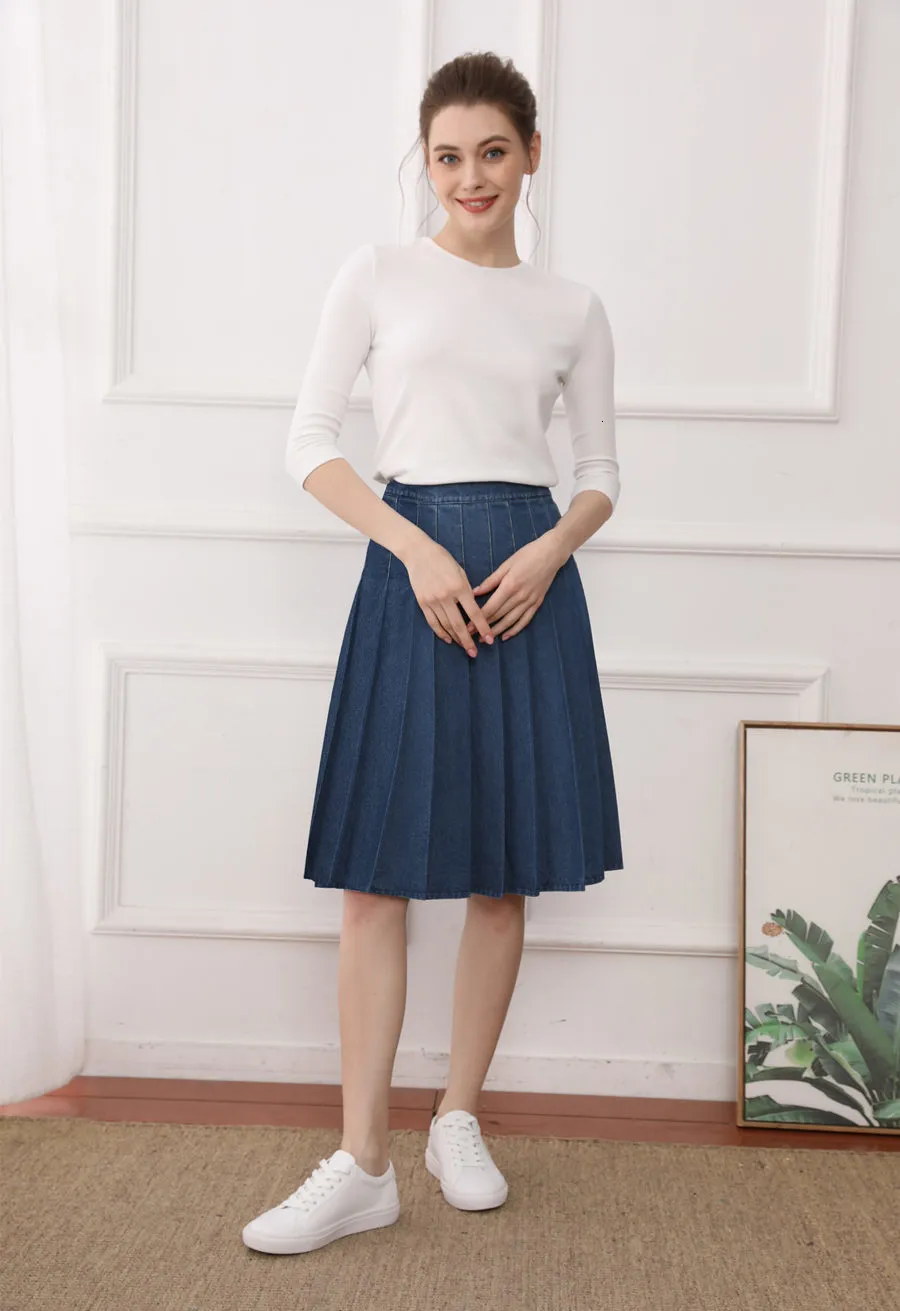 Skirts Fashion 2023 woman clothes pure colour pleated skirt cover knee 230418