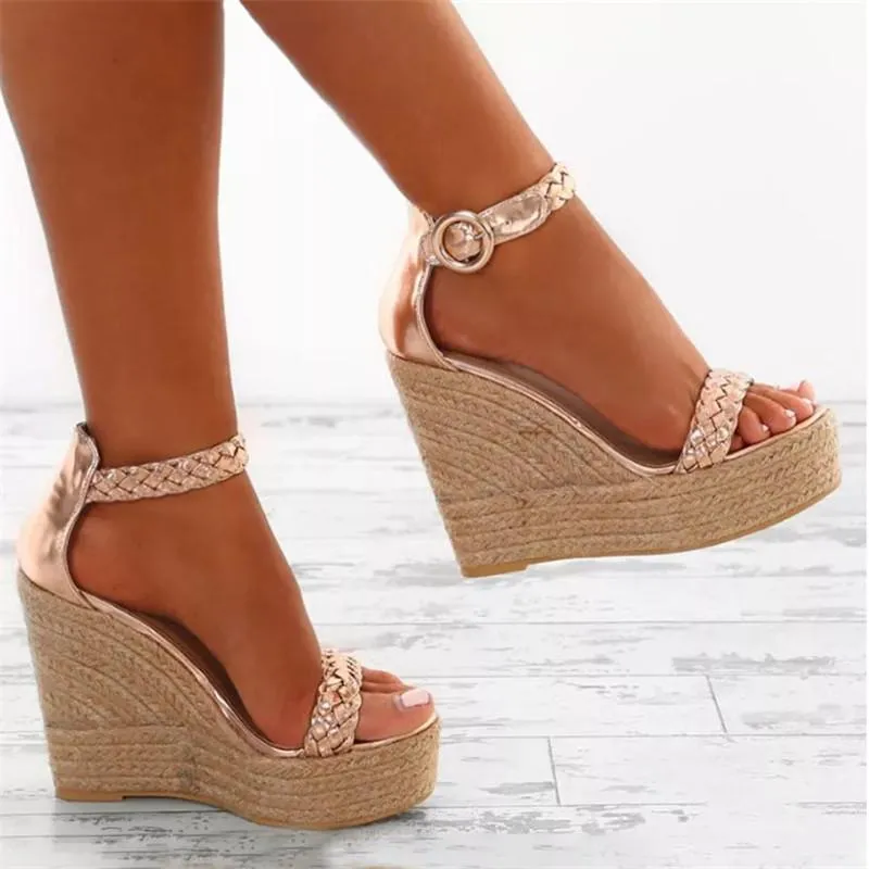 Sandals Golden White Summer Sexy Platform Shoes Wedges High Heel Fashion Open Toe Elevator Women Pumps Plus Size 34-43