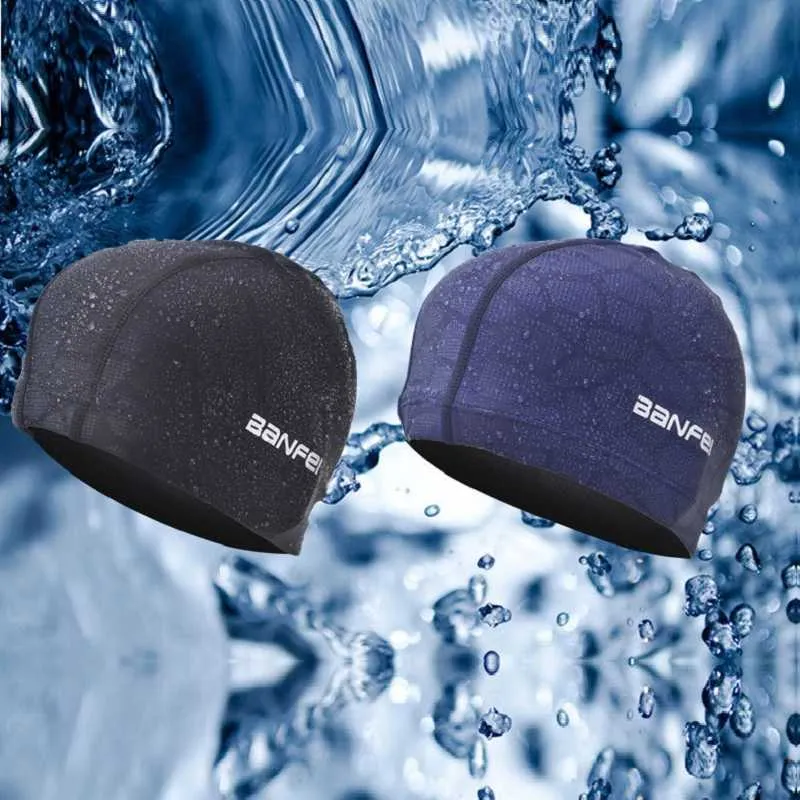 Simkåpor Mäns professionella simning Caps Pure Color Swimming Hat Pool Wear Protect Ears Hållbarhet Män badmössa Simkåpor för män P230418