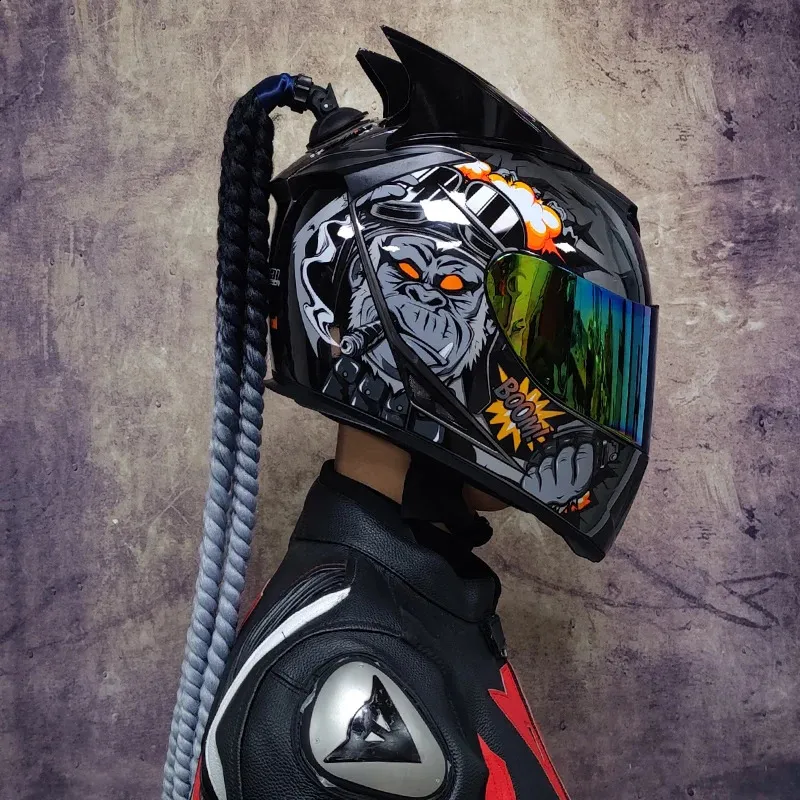 Велосипедные шлемы Мотоциклетный анфасовый шлем с двойными линзами, модный быстросъемный гоночный шлем Casco Casque Moto, утвержденные аксессуары для мотоциклов 231118
