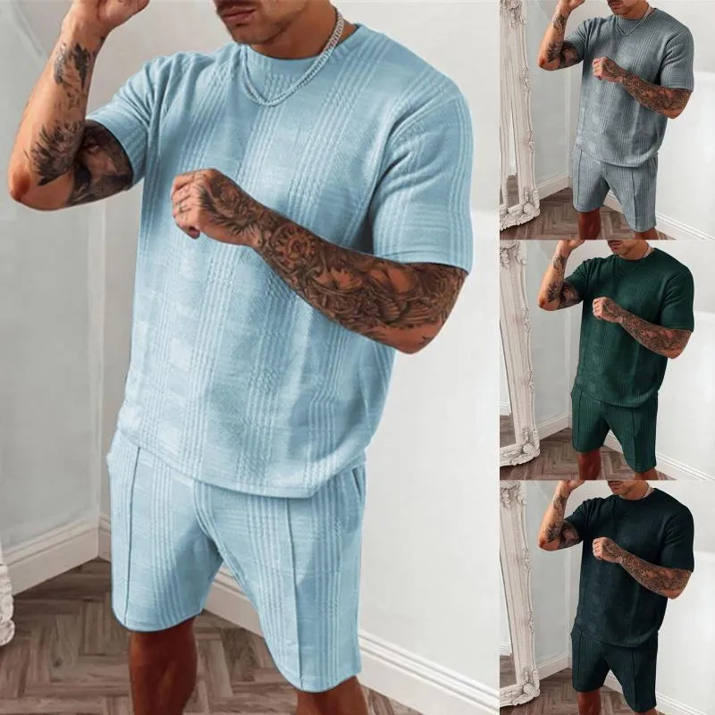 Agasalhos masculinos 51 # 2023 conjuntos de shorts casuais masculinos de verão camiseta de manga curta conjunto de agasalho masculino liso estampado listrado 2 peças