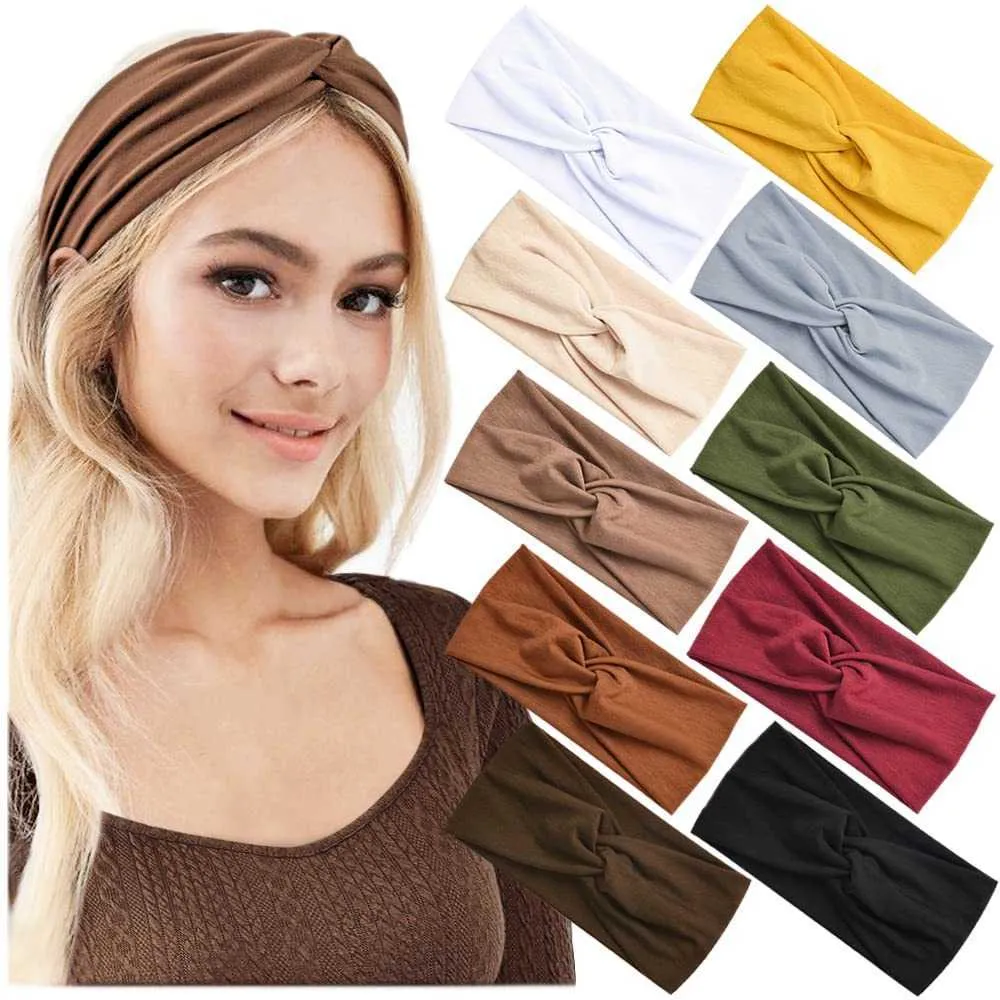2 PC bandeaux Turban Bandage Bandanas bandes de cheveux femmes bandeau Twist Turban solide large tricoté noué Yoga torsadé bandeau accessoires Y23