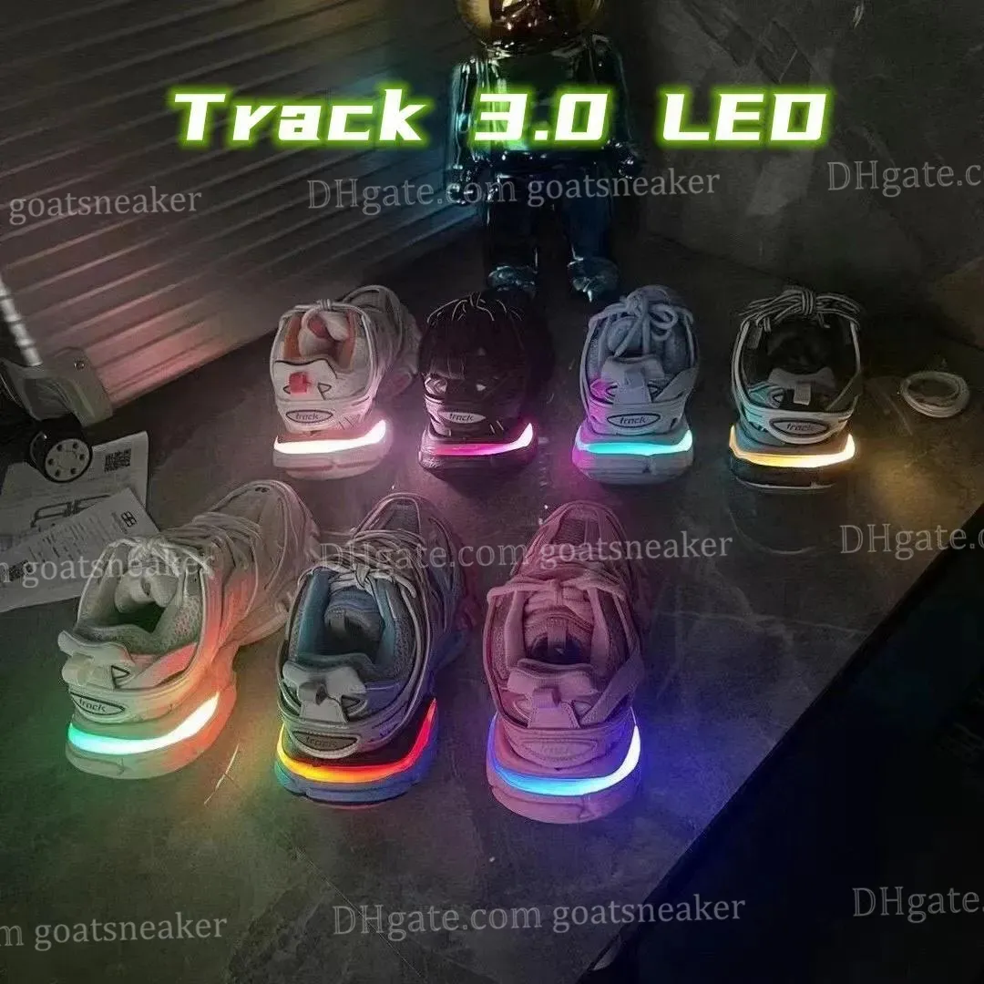 Track 3 3.0 LED-Designer-Freizeitschuhe für Damen und Herren, luxuriöser Plateau-Sneaker, beleuchtetes Gomma-Leder, Runner 7.0 Sports Herren, leichte Turnschuhe, Balencigas-LED-Damen