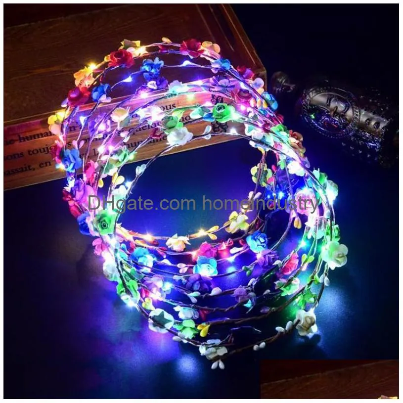 Dekoracja imprezy moda Rattan Flower Wrenik Opaska na głowę Luminous LED Hair Band okrągły wystrój korony