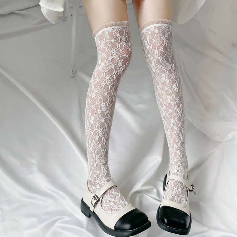 5 PC Socks Hosiery Summer Lace Stockings Women Thigh Knee Socks White Thin Legging Lolita Thigh High Fishnet Stockings Gothic Punk Long Socks Z0419