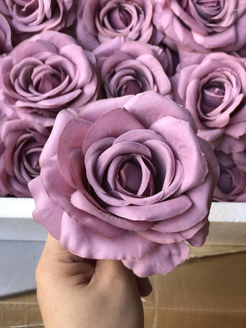 Fleurs décoratives 10pcs Mauve Rose Artificielle Tête De Soie De Haute Qualité En Vrac Pour La Décoration De La Maison De Mariage